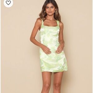 LULUS Brighter Side Light Green Floral Satin Jacquard Mini Dress